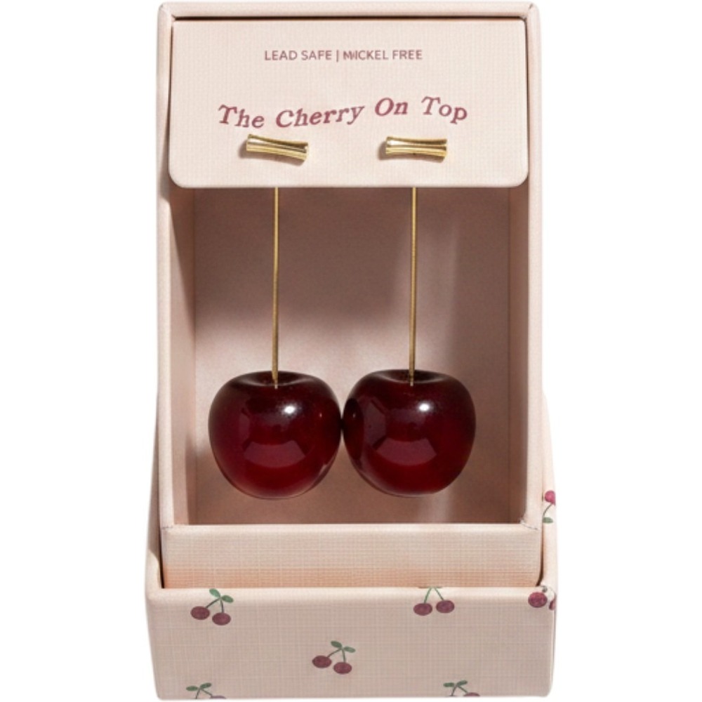 The Cherry On Top Earrings Red Fruit Drop Gold Tone New in Box
